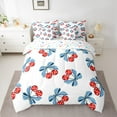 thumbnail image 2 of Feelyou Cartoon Ribbon Cherry Bedding Comforter Set 7 Pieces for Child, Fashion Bow-tie Blue Full Bedding Set, Kawaii Princess Bow Reversible Fitted Sheet Flat Sheet, Super Cozy Room Decor, 2 of 7