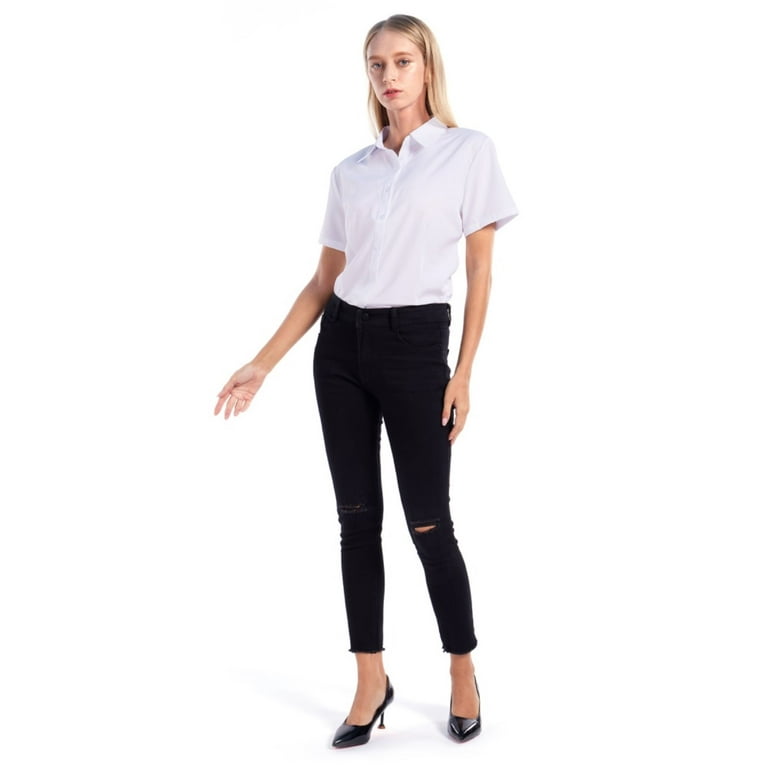 EFINNY Women's Button Down Shirts Long Sleeve Regular Fit Work Office  Blouse,S M L XXL 3XL 4XL 5XL (Plus Size),White Dress Shirts for Women Ladies
