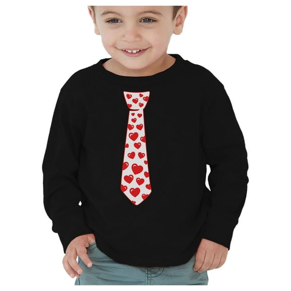 Tstars Boys Unisex Hearts Tie Valentine's Day Long Sleeve T Shirt