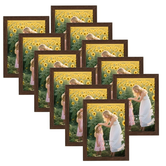 Giftgarden 5x7 Picture Frame Set of 11, Rustic Photo Frame for Tabletop or Wall Display, Brown