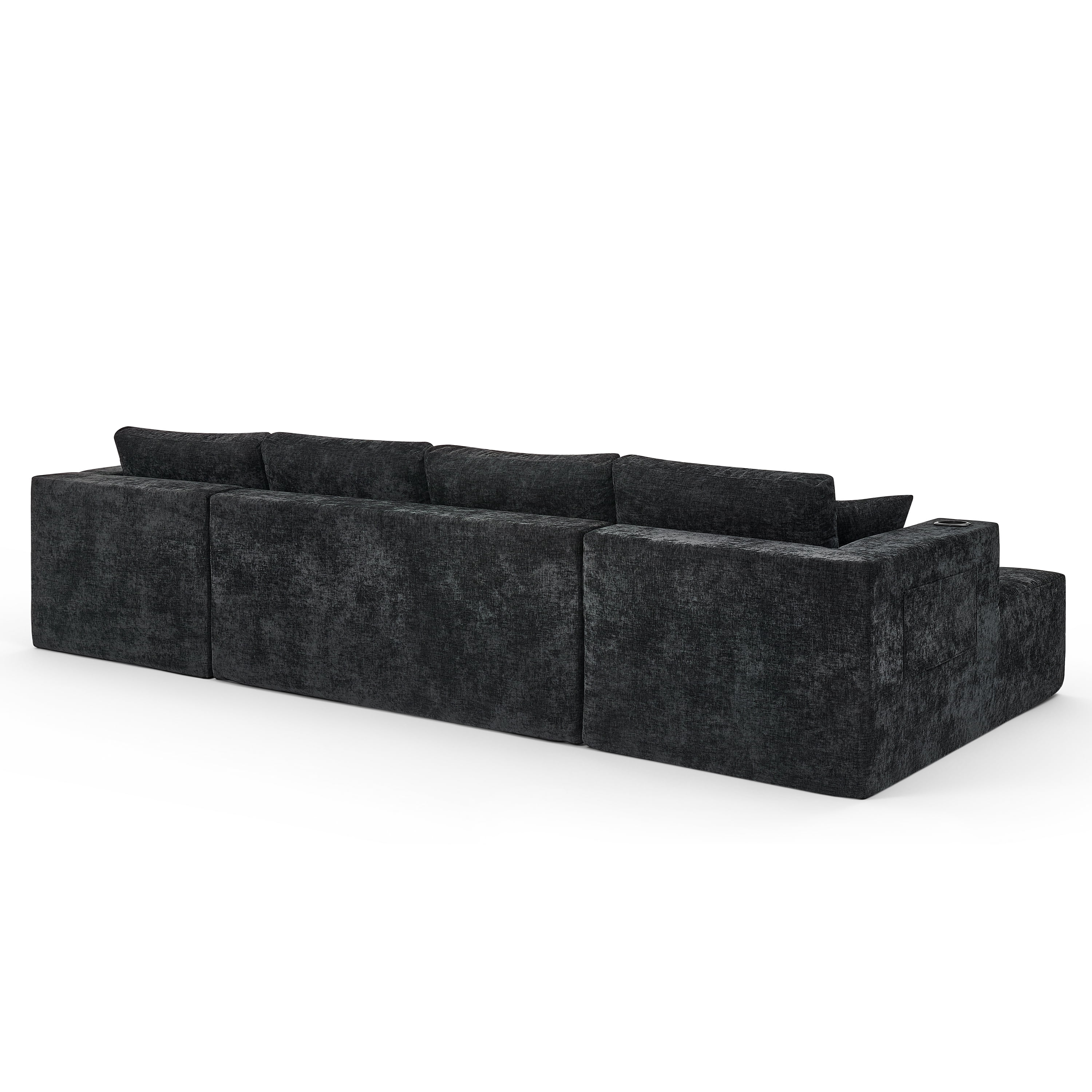 Howcool 132" U-Shaped Modular Cloud Couch, Oversized Deep Seat Chenille Sectional Sofa with Double Chaise, Boneless Comfy Couch with Cup Holders & Side Pockets, No Assembly Required, Black