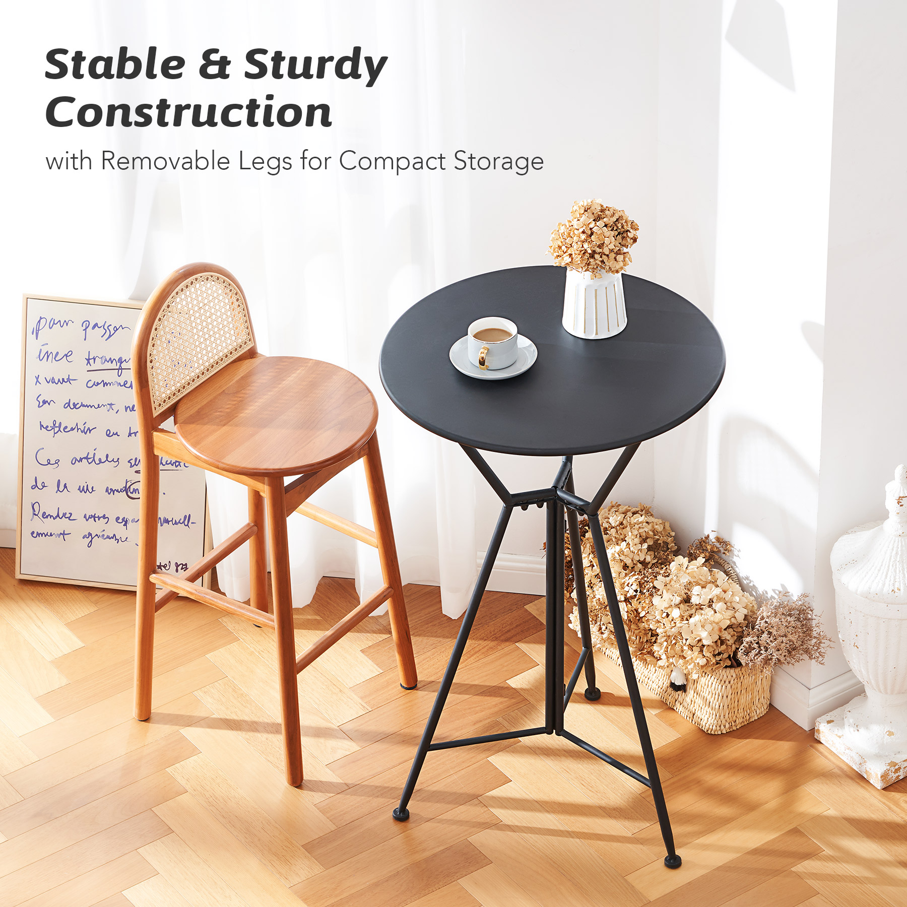 Bestco High Top Table with 24" Round Table Top & 40" Steel Frame for Home Bar & More