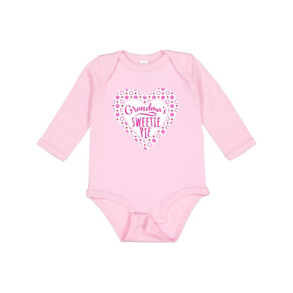 Inktastic Grandma's Sweetie Pie with Pink Hearts Boys or Girls Long Sleeve Baby Bodysuit