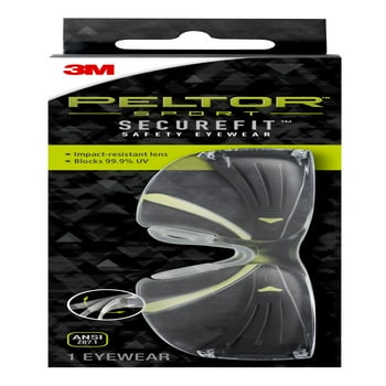 Peltor Sport SecureFit Safety Eyewear, Black/Green Frame, Clear Polycarbonate Anti-Fog Lens, 1 Pair