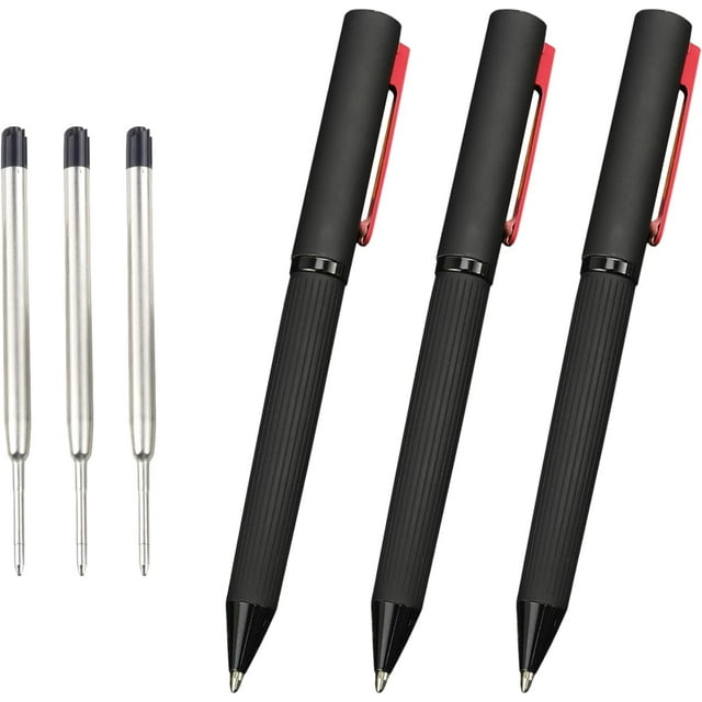 Czcpp-2 Pcs Stylos à Bille Noirs avec 2 Recharges de Bille Supplémentaires, Stylo à Bille Encre Noire Pointe Moyenne, Stylo Premium pour Hommes et Femmes, Stylo Professionnel de Bureau pour Travail, Rechargeables Boligrafos pour Travail Fluide