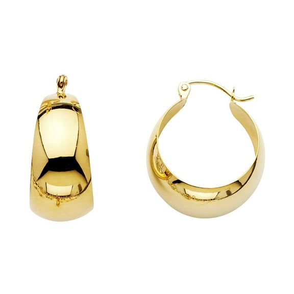 Plain Hoops Solid 14k Yellow Gold Round Graduated Earrings Polished French Lock Genuine 18 x 18 mm