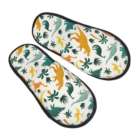 

Bingfone Dinosaurs And Tropical Leaves House Slippers For Women Men With Soft Rubber Sole Slip On For Indoor/Outdoor-Medium