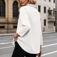 thumbnail image 4 of XIAOCHA Ruffle Trim Linen Tops For Women Three Quarter Sleeve V Neck Pullover Top Casual Weekend Blouses, 4 of 7