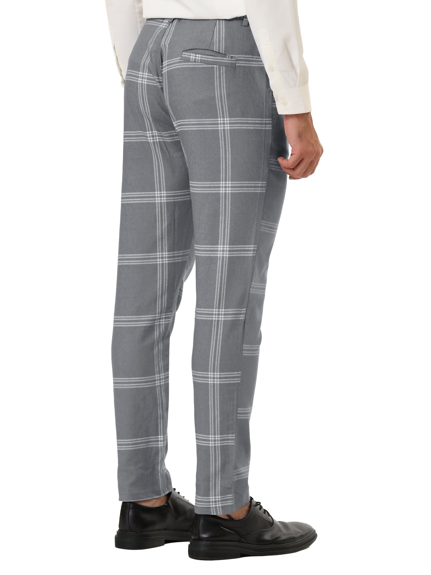 Unique Bargains Men's Business Plaid Pants Casual Slim Fit Flat Front Checked Trousers 32 Gray