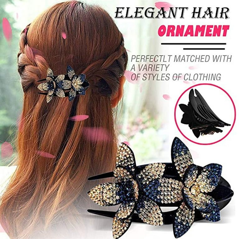 En smule tråd Bedst Double Flower Rhinestone Hair Clip For Women Crystal Fancy Hair Clips  Elegant Thick Long hair Accessories - Walmart.com