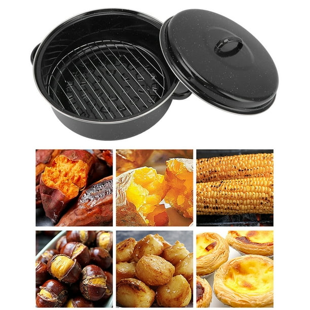 Roasting Pan, Non Stick Roaster Pan With Lid Speckled Black Enamel On