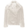 thumbnail image 3 of Womens Fleece Jacket Sevevn Women's Fashion Solid Color Lapel Button Cardigan Fur Long Sleeved Coat, 3 of 5