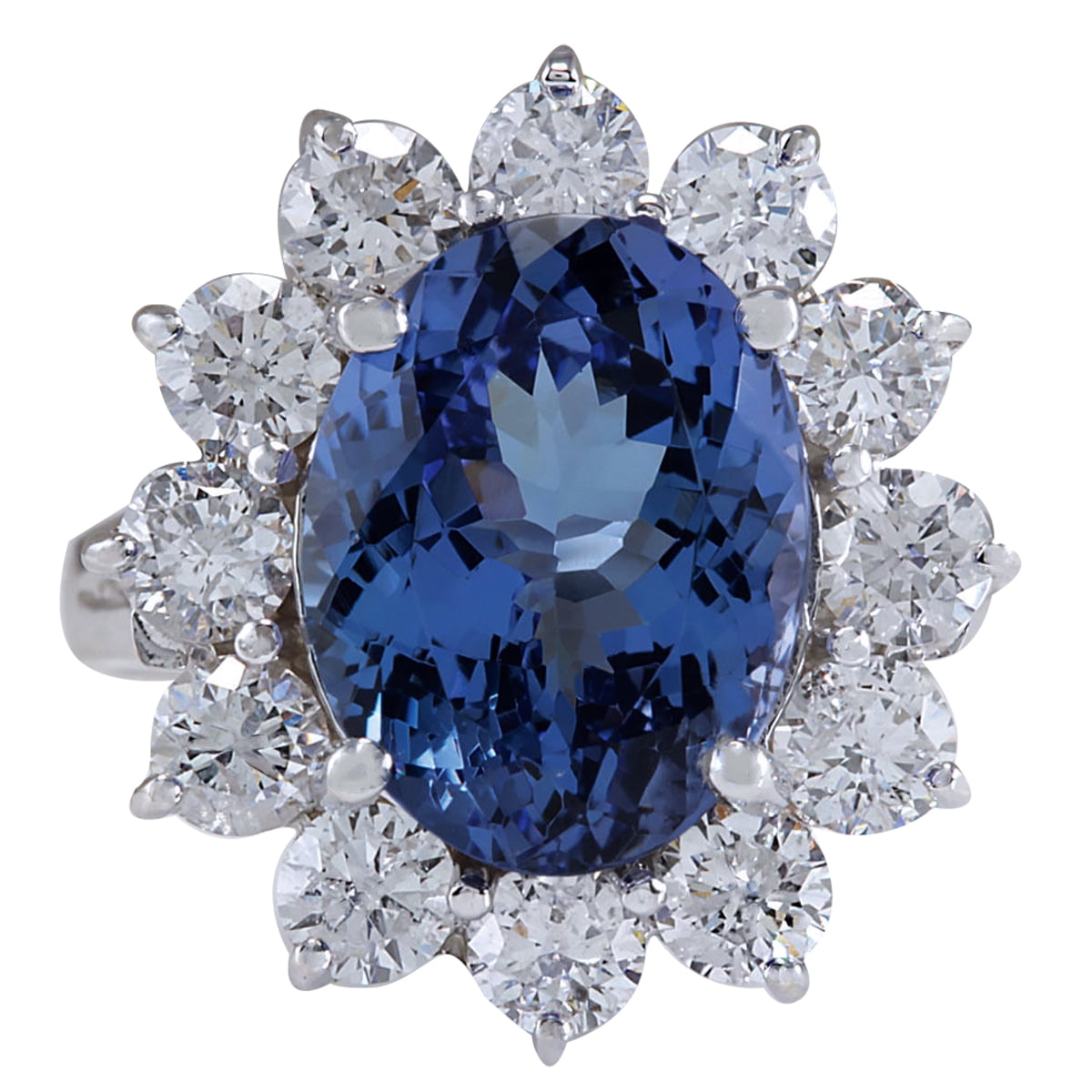 6.35CTW Natural Blue Tanzanite And Diamond Ring In 14K White Gold by