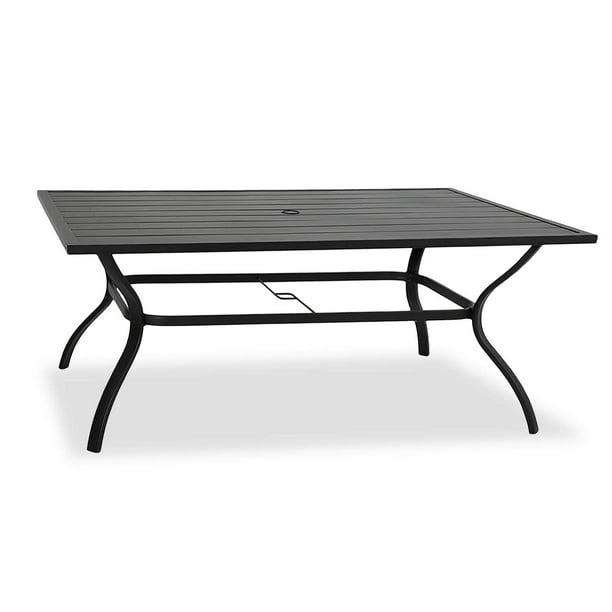 Ulax Furniture Outdoor Patio Rectangular Slatted Dining Table With Umbrella Hole Classic Black Walmart Com Walmart Com