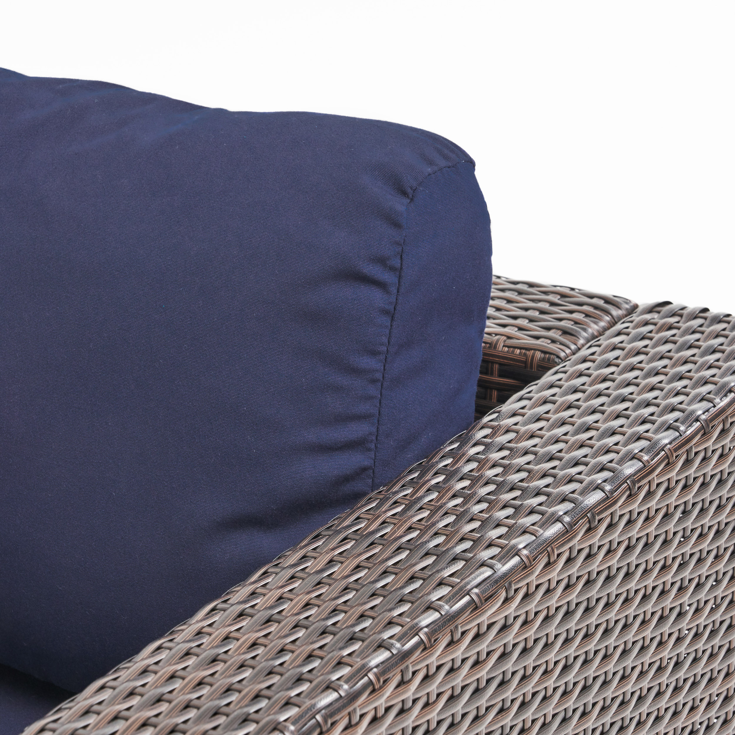 Faviola Outdoor 7 Seater Wicker Sectional Sofa Set with Sunbrella Cushions, Multibrown and Sunbrella Canvas Navy - image 4 of 10