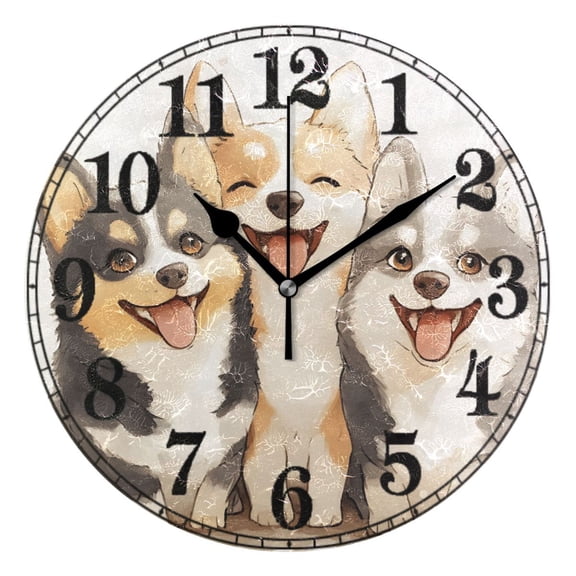 Cute Funny Dogs Silent Wall Clock 10" Non-Ticking Battery Clock