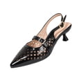 thumbnail image 2 of Kitten Heels for Women Pointed Toe Pumps Low Heel Slingback Heels with Buckle Dress Shoes for Dating Party Working Black 40, 2 of 6