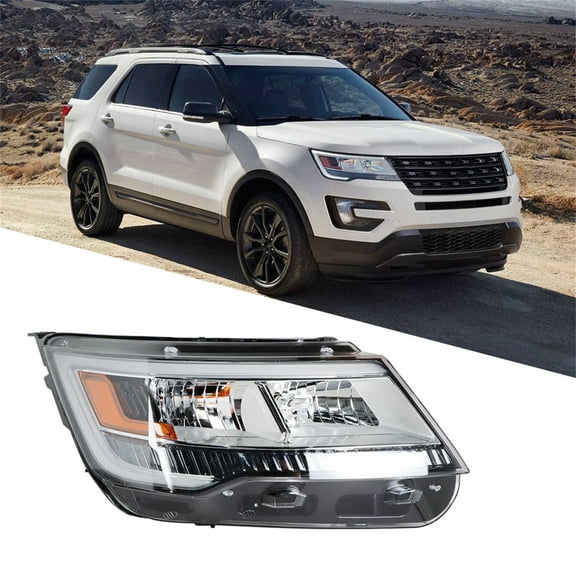 Genrics Right Left Headlight For 2016-18 Ford Explorer Halogen w/ LED DRL Chrome Housing