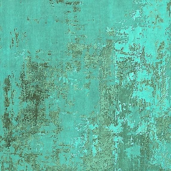 Ahgly Company Machine Washable Indoor Square Oriental Turquoise Blue Industrial Area Rugs, 5' Square