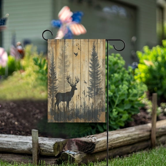 Wobogo Forest Deer Shadow Garden Flag 12×18 Inch Double Sided For Outdoor Yard Decoration