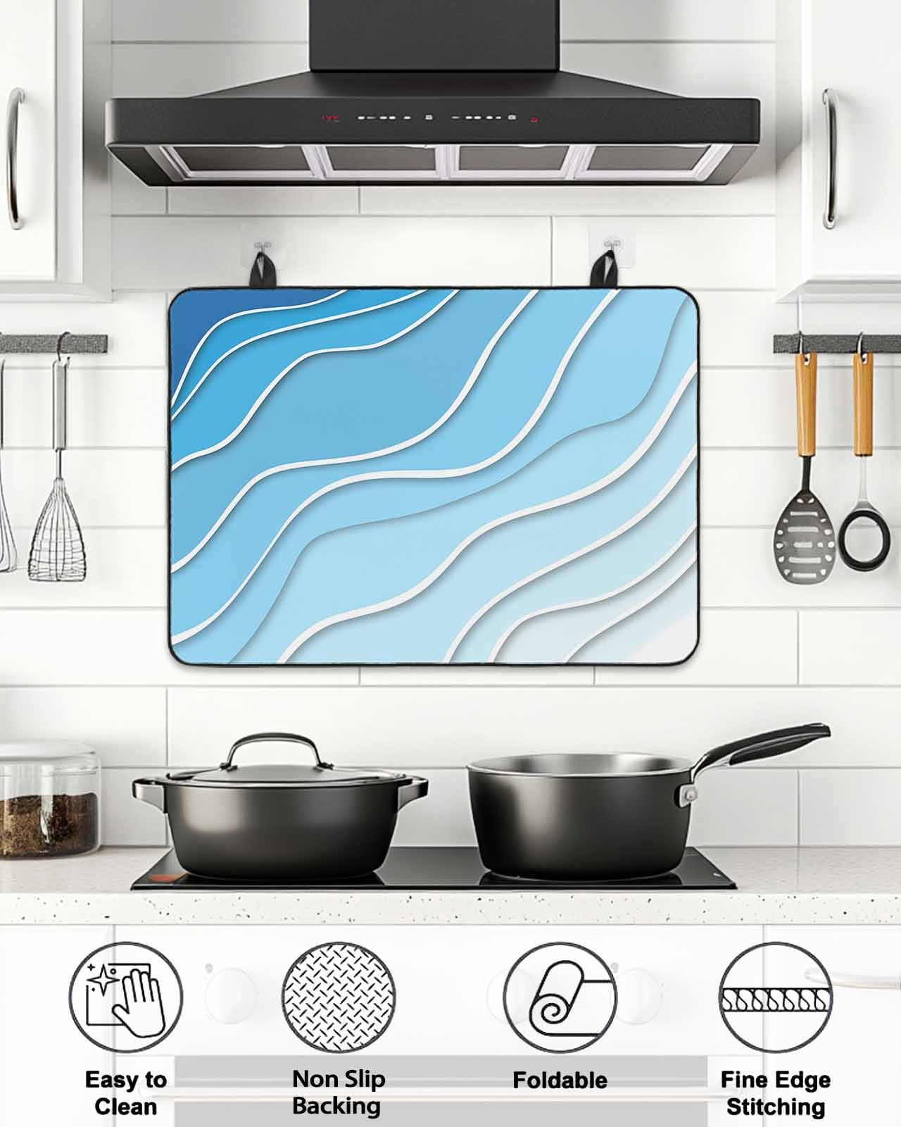 Stove Top Covers for Electric Stove, Blue Aqua Ombre Glass Stovetop Cover Protector, Modern Geometric Abstract Aesthetic Cream Induction Cooktop Protector Oven Mat for Kitchen Countertop 24"x21"