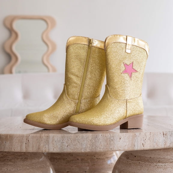 Jr Star Gold Sparkle Child Boots