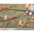 thumbnail image 3 of Soimoi Green Viscose Chiffon Fabric Kettle & Cups Kitchen Print Fabric by the Yard 42 Inch Wide, 3 of 3