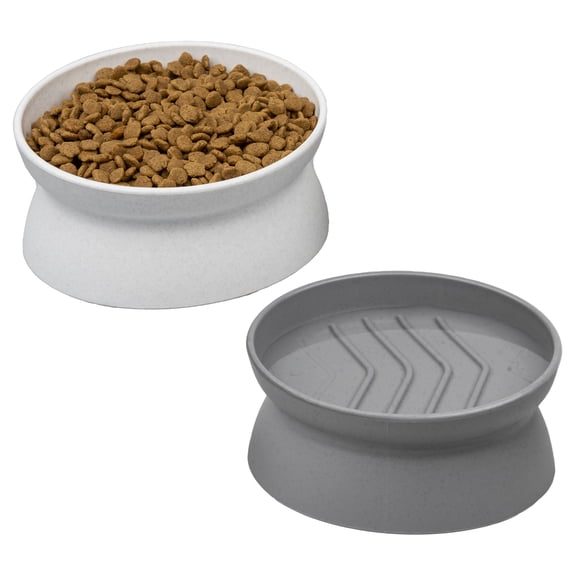 Kitty City Slow-Eater Plastic Raised Cat Bowls 2 Pack Set, Multicolored, Large