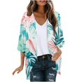thumbnail image 2 of UVEASISHA Women's Kimonos Plus Size,Women Kimono Cardigans Casual Summer Tops Cover up Open Front Floral Print Resort Wear Puff Sleeve Beach Kimonos 2025,Green,S, 2 of 5