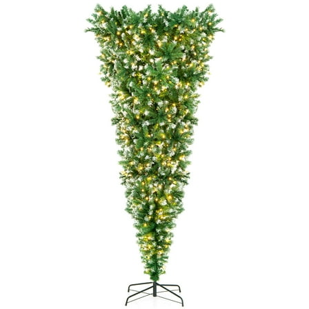 Costway 7.5FT Pre-Lit Snowy Upside Down Christmas Tree 1100 Tips w/ 400 Lights & 8 Modes