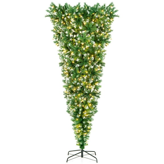 Costway 7.5FT Pre-Lit Snowy Upside Down Christmas Tree 1100 Tips w/ 400 Lights & 8 Modes