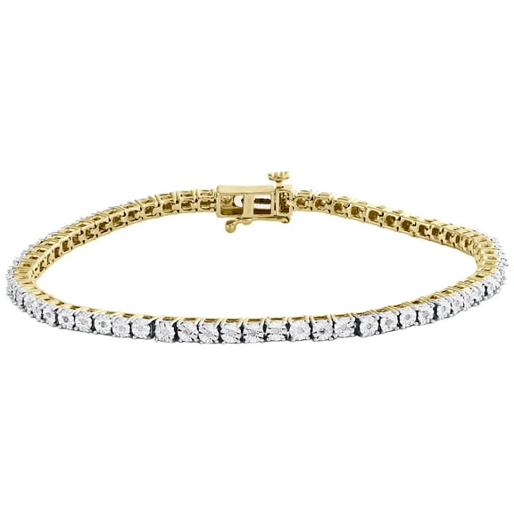 1 Row Sterling Silver Round Diamond 3.25mm Miracle Plate Tennis Bracelet 1/4 CT.