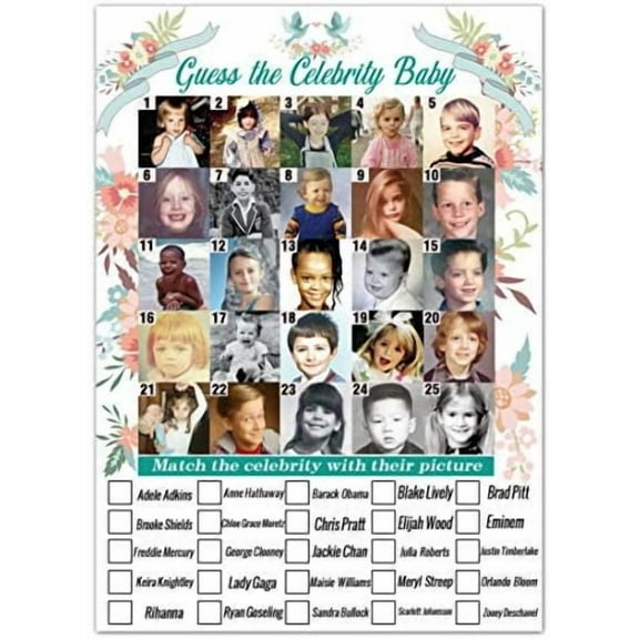 Baby Shower Games - Celebrity Baby Guessing Game for 40 Guests