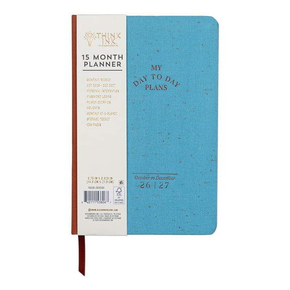 Think Ink 15 Month Day to Day 5.75" x 8.5" Blue Hard Bound Planner