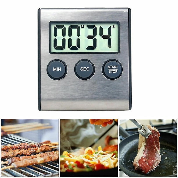 Aparato de cocina Mini despertador Temporizador Temporizador de cuenta regresiva de 24 horas para cocinar Estudio Deporte Reunión Estacionamiento Medicina Acero inoxidable Plata