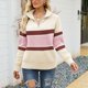 thumbnail image 2 of Gibobby Sueter para mujer invierno punto Suéter de punto con cuello para mujer, suéter de yardas grandes, suéter de punto con bloqueo de Color a rayas de moda(B,G), 2 of 5