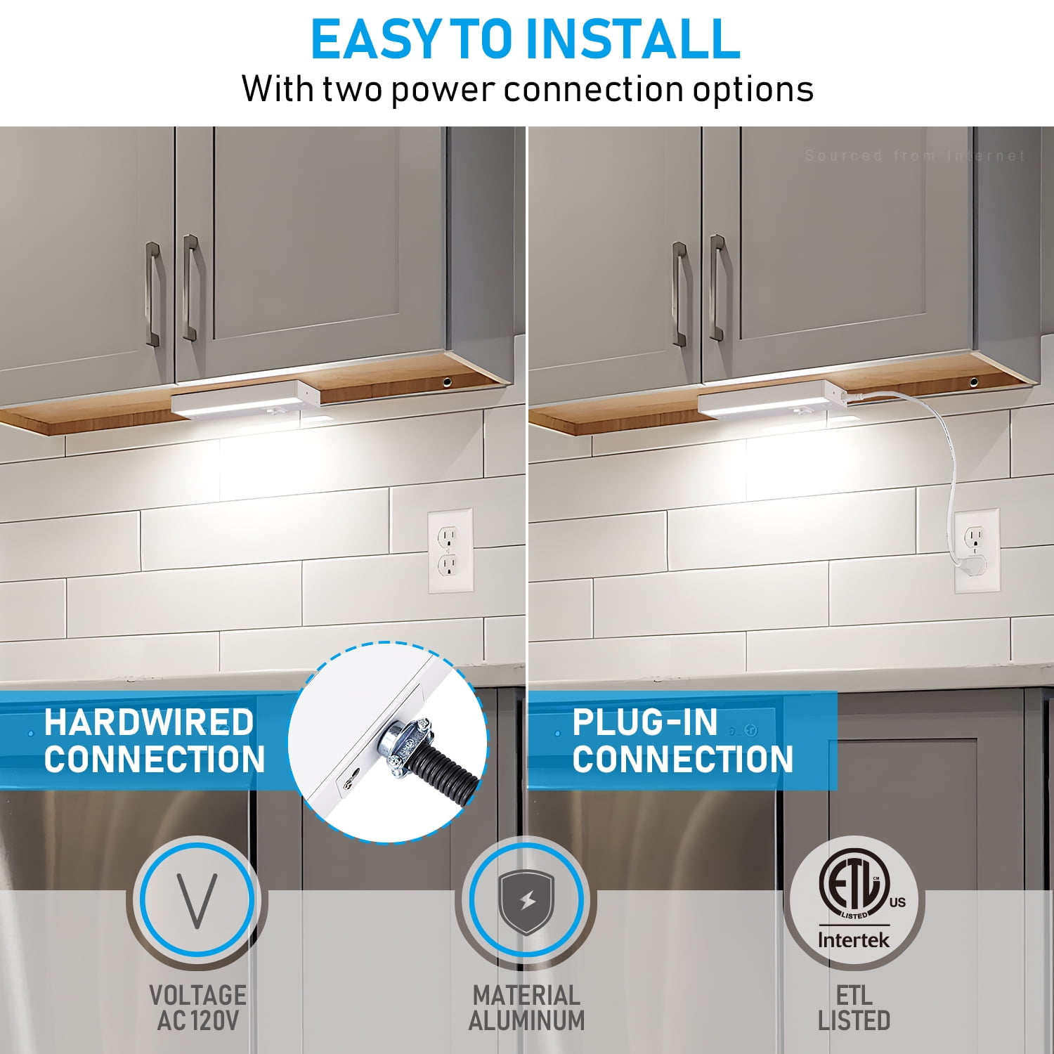 TORCHSTAR 8 Pack LED Under Cabinet Task Lighting 3CCT, 8 Inch 6W 400LM, 120V Hardwired & Plug-in, CRI90 ETL Under Counter Lights, Dimmable & Linkable, 3000K/4000K/5000K, White Aluminum Housing