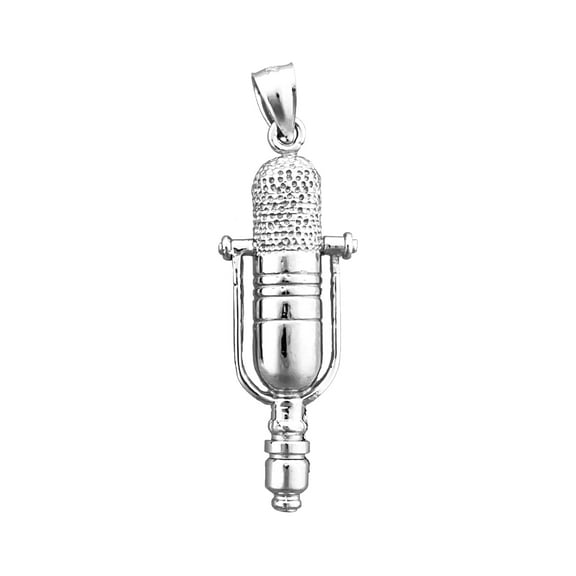 Rhodium Plated 925 Sterling Silver Classic Condenser Microphone Pendant