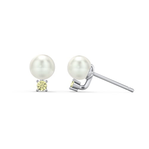 Boucles d'Oreilles Clous en Perles d'Eau Douce avec Pierre de Naissance
