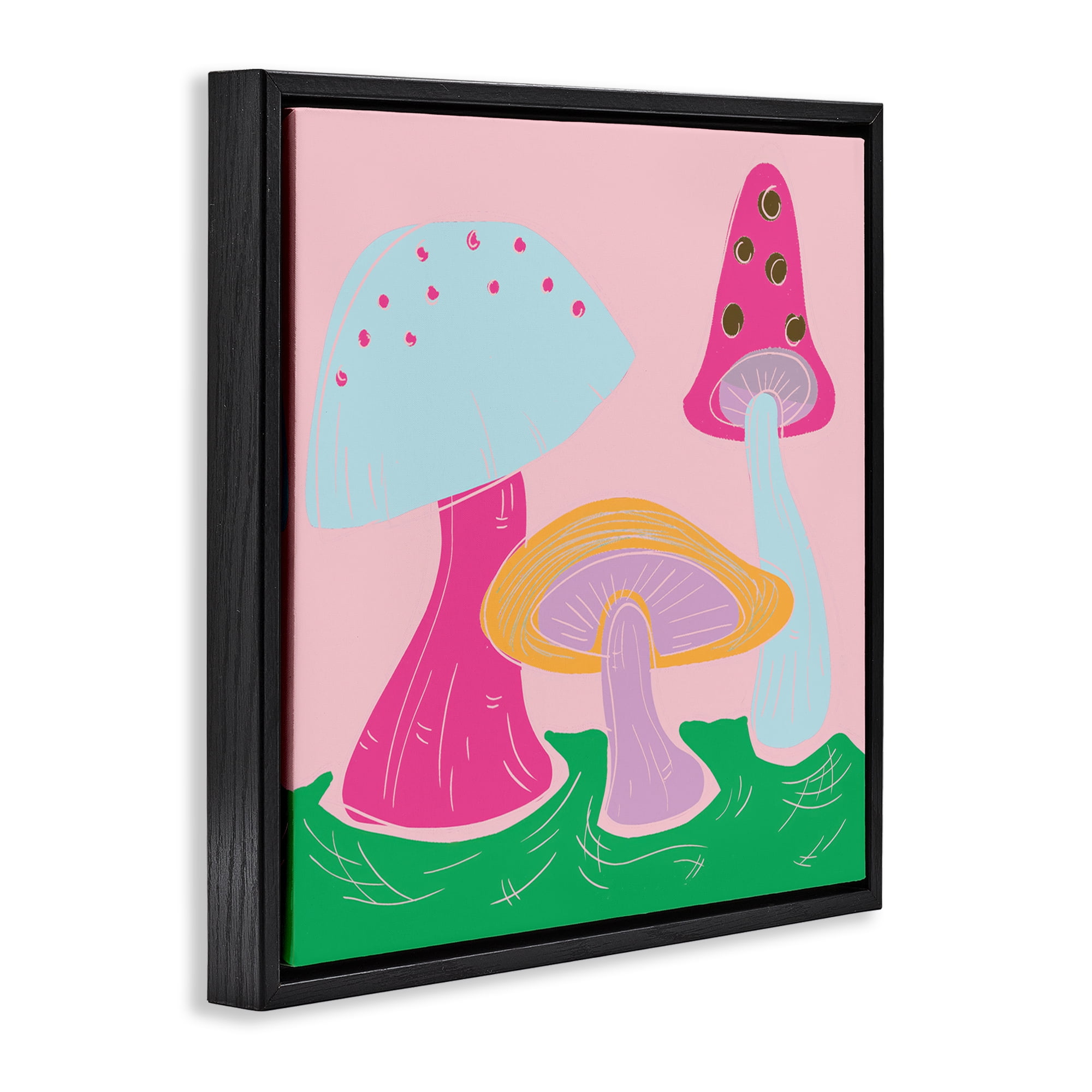 Stupell Industries Groovy Mushrooms Dancing Plants & Flowers Painting Black Floater Framed Canvas Art Print Wall Art, 25 x 25