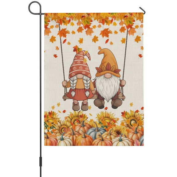 Pumpkin Gnome Garden Flag 12 x 18 Inches, Sunflower Maple Leaf Fall Thanksgiving Retro Weather Proof Outdoor Patio Flags Double Sided Small Garden Decoration for Yard Outside Home