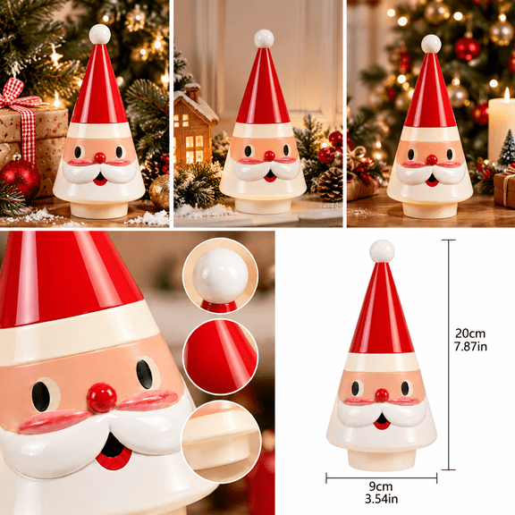 Vintage Santa Claus Lighted Tree Figurine - 7.87 in Resin Tabletop Christmas Decor, Battery Operated Retro Santa Statue for Holiday Mantle Shelf Home Party