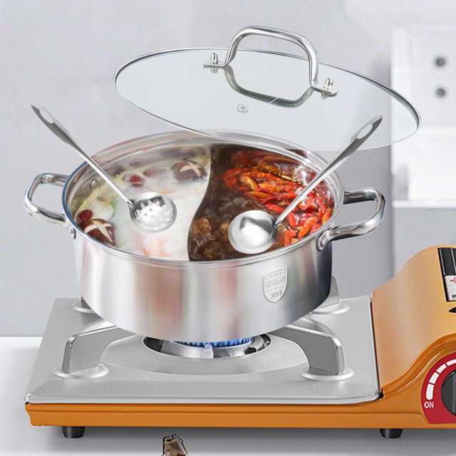 Olla caliente Shabu Shabu con tapas, utensilios de cocina, utensilios de cocina japoneses de doble cara con cucharas para cocina de restaurante , 28cm perfecl Ollas Calientes Divididas