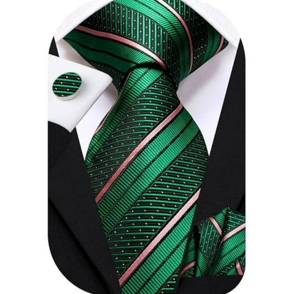 3pcs Mens Tie Set Solid Paisley Silk Striped Necktie for Men with Cufflinks Tie and Pocket Square