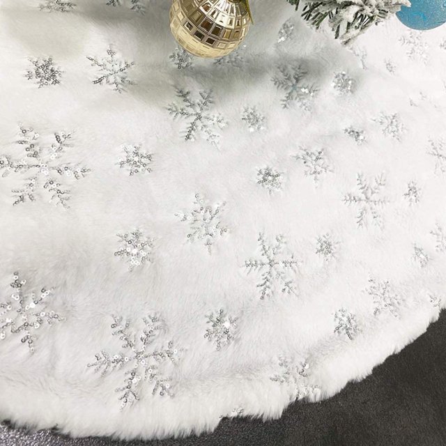 Falda Chichic para árbol de Navidad, piel sintética blanca, 122 cm, con lentejuelas