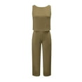 thumbnail image 3 of GILIGEGE Linen Sets for Women 2 Piece Summer Women Suit Fashion Comfortable Vest and Long Pants Solid Color Top Set Suit Wide Leg Pants Tracksuit Lounge Matching Sets Khaki 3Xl, 3 of 8