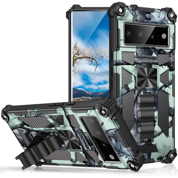 Phone Case for Google Pixel 6 Pro,Army Camouflage Case with Military Grade Protection Drop-Tested and Built-in Kickstand Cover for Google Pixel 6 Pro MC Mint Green