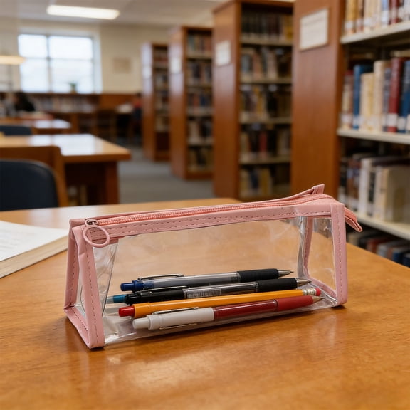 Hyknon Clear Pencil Pouches Cases, Portable Waterproof PVC Stationery Pouch Bag, Rectangular Storage Organizer with Zipper, Multi-functional Bag for Pens Cosmetic Office Travel 8.5"×3.9"×2.6", Pink