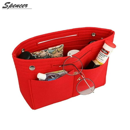 Spencer Portable Felt Purse Handbag Organizer Insert Bag In Travel Cosmetic Makeup Pouch Storage Tote Red