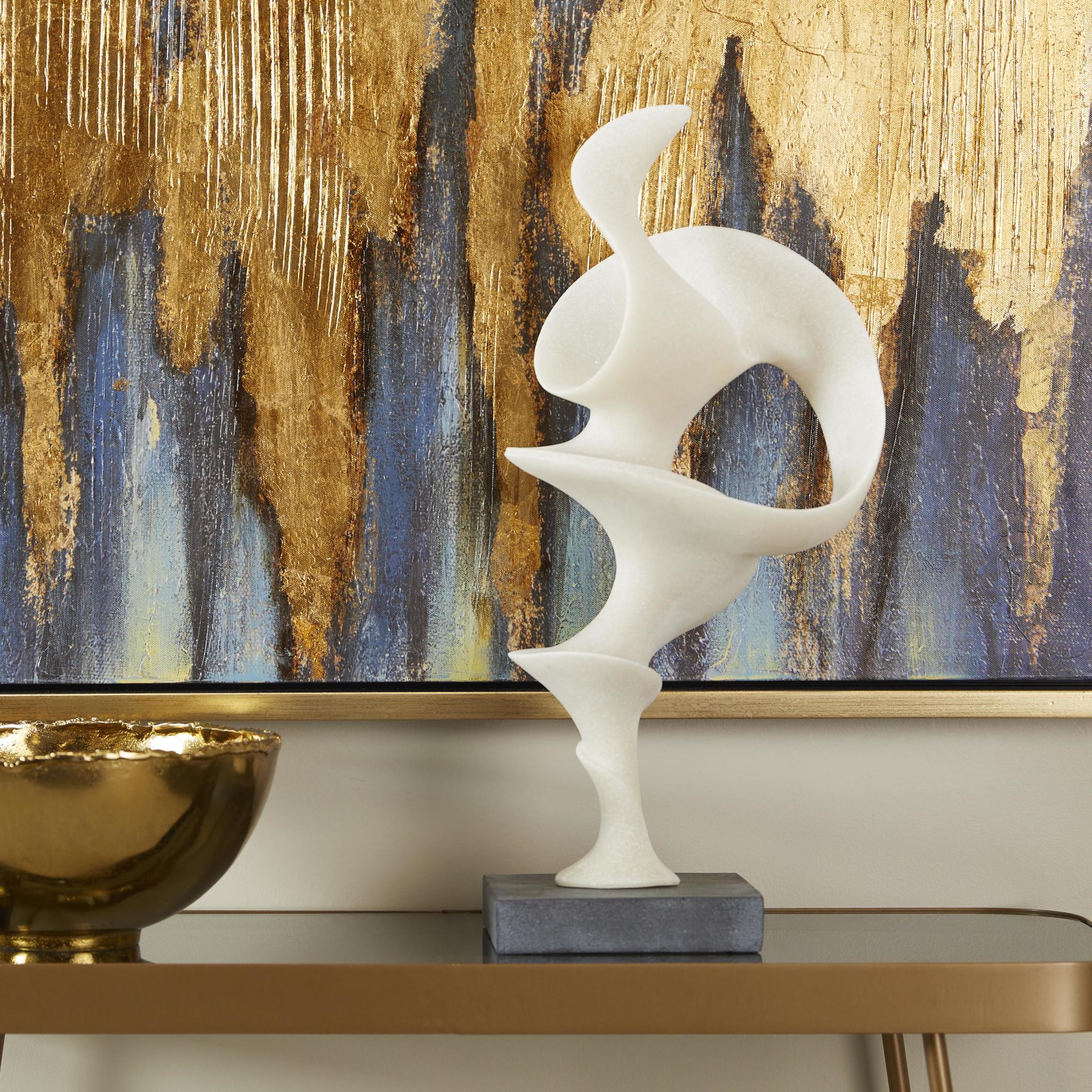 9" x 20" White Polystone Abstract Sculpture with Black Base, by DecMode